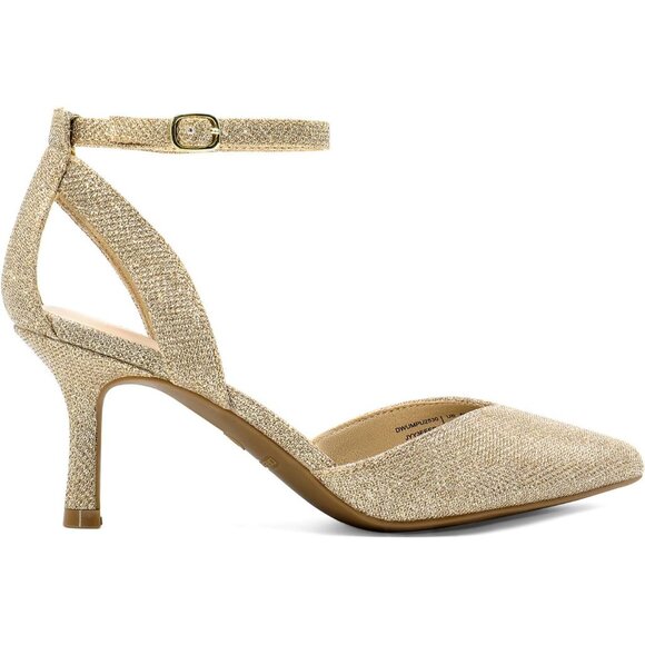 Dream Pairs Women Gold-glitter Closed Pointed Toe Kitten Heels Ankle Strap Pumps - Picture 2 of 7